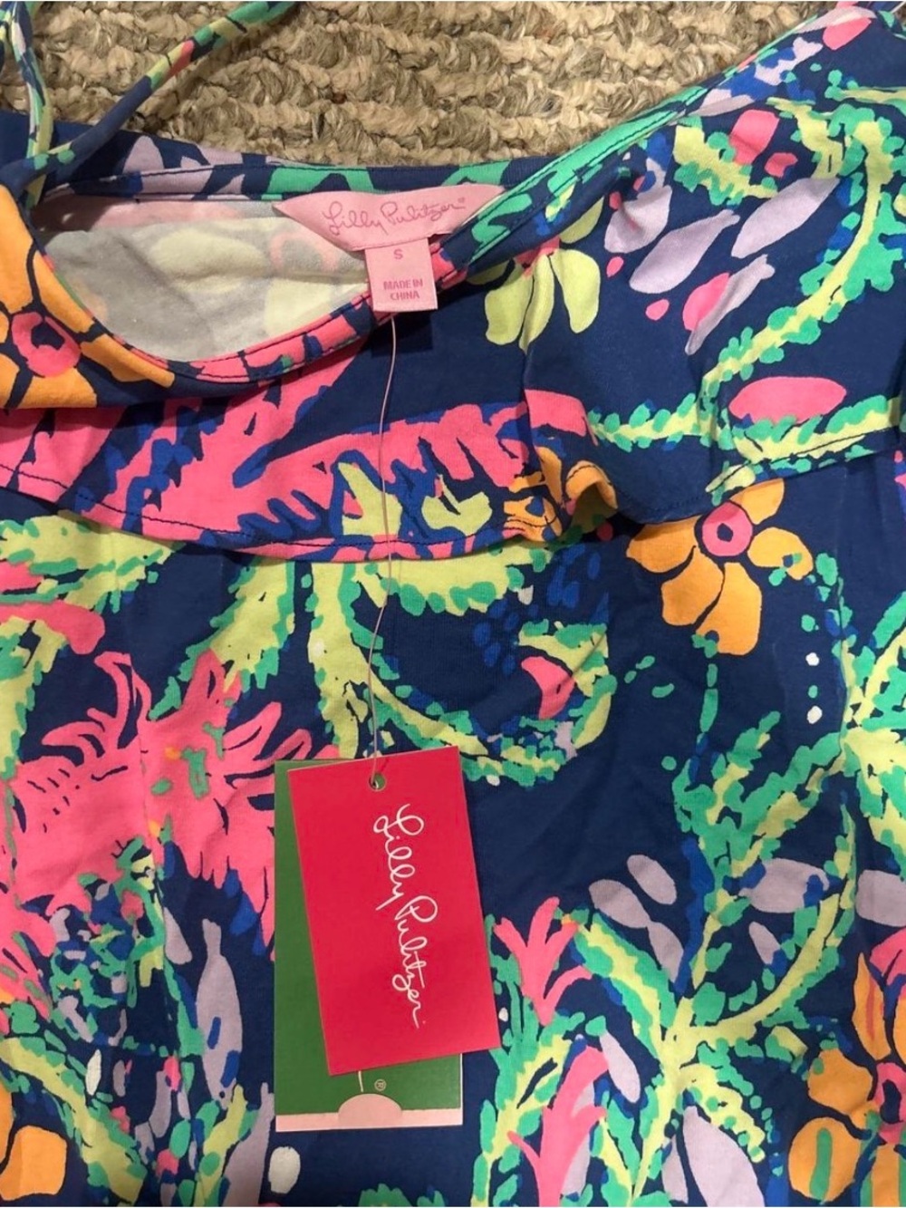 Lilly Pulitzer Navy Floral Off-Shoulder Romper Women small - Picture 2 of 2